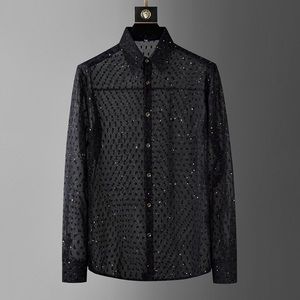 Men's Rhinestone Breathable Long Sleeve Shirt